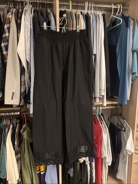 Rails elastic waist linen pants with bottom lace detail